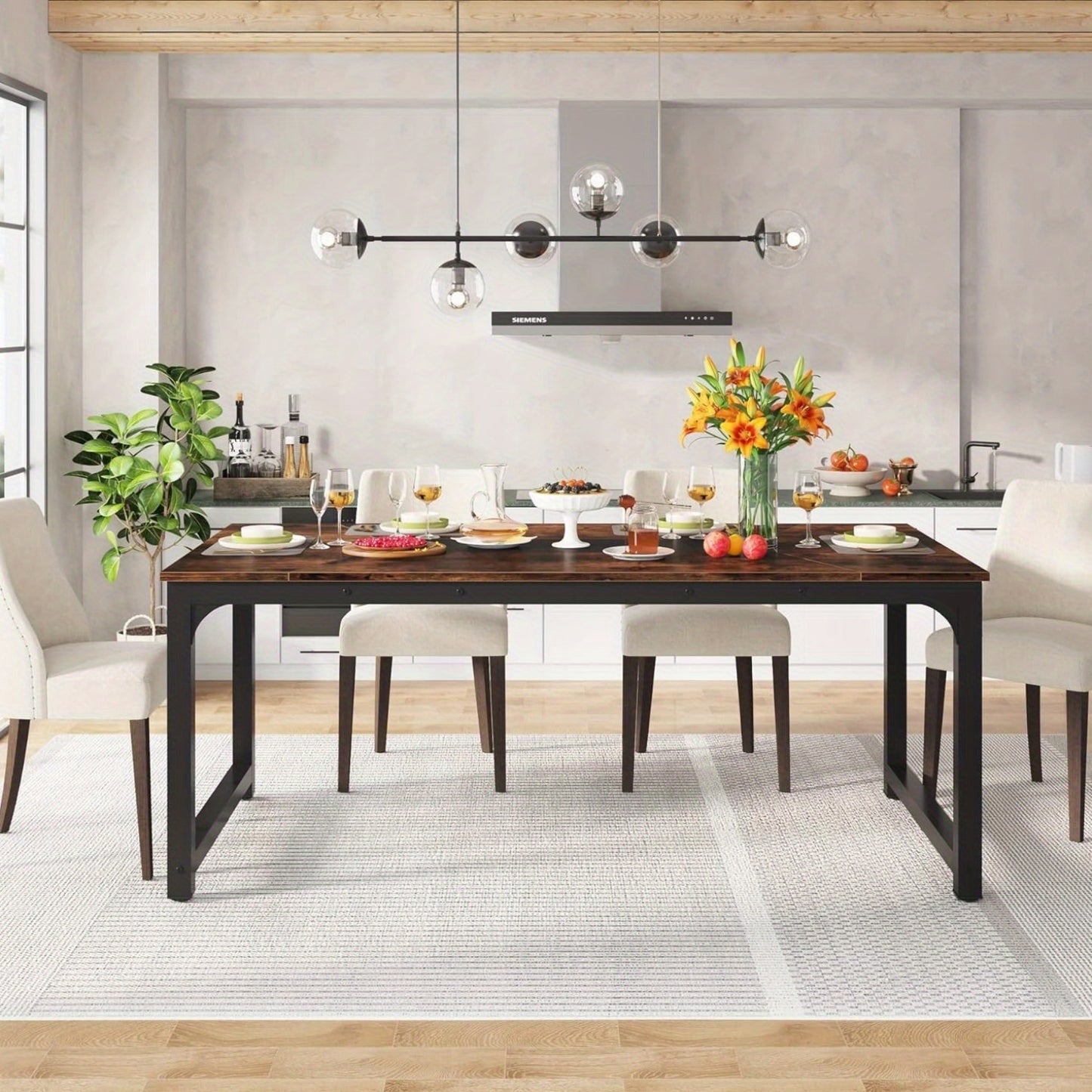 Eettafel – Tafel – Eetkamertafel – Keukentafel – Werktafel – Modern Rustiek Design – 180x90 cm – Walnoothout Blad – Stevig Metalen Onderstel
