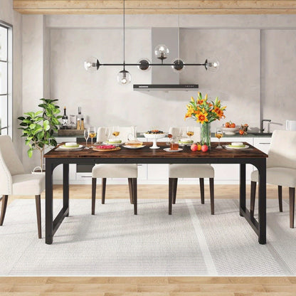 Eettafel – Tafel – Eetkamertafel – Keukentafel – Werktafel – Modern Rustiek Design – 180x90 cm – Walnoothout Blad – Stevig Metalen Onderstel