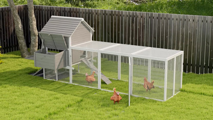 Kippenren – Kippenhok – Kippenkooi – Kippenverblijf – Houten Ren – Grote Afmetingen 310,5x149,5x149 cm – Waterbestendig Grijs Gecoat Hout