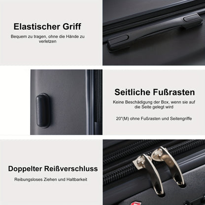Kofferset – Reiskoffer – Bagage – Harde Koffer – Handbagage – ABS Hard Shell – TSA Cijferslot – 4 Zwenkwielen – Inclusief Cosmeticatasje – Zwart