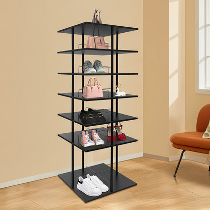 Schoenenrek – Schoenenkast – Schoenenopberger – Schoenenrek Hout – Schoenenrek Metaal – 6 Lagen – 360° Draaibaar – 57x57x155 cm – Zwart