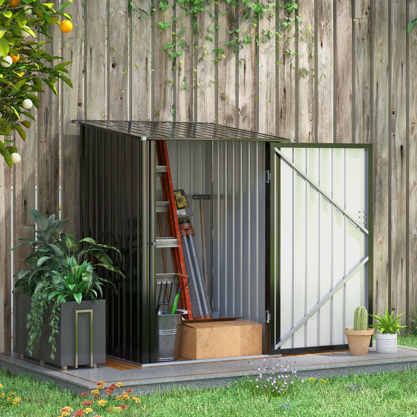 Tuinberging – Tuinschuur – Gereedschapsschuur – Tuinkast – Opbergschuur – Gegalvaniseerd Staal – Weerbestendig Coating – Afmeting 100x103x160 cm – Donkergrijs