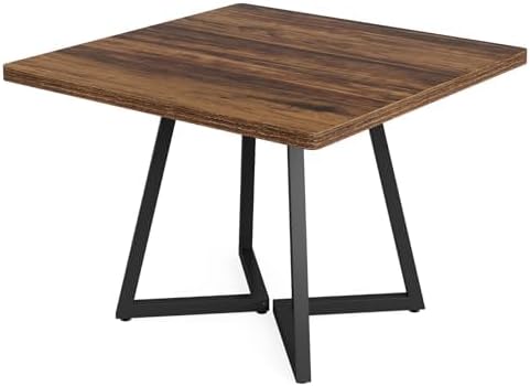Tribesigns Dining Table Kitchen Table for 4 People, Small Dining Room Table with Metal Base in Industrial Style, Wooden Table for Dining Room, Home, Table 80 x 80 cm, Brown