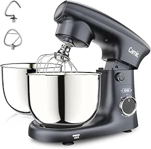 Camic Keukenmachine met 3 accessoires (kneden, roeren, garde), deegmachine met led-display, tijdinstelling, 10 snelheden, 2 roestvrijstalen kommen 4 l + 5 l, voor deeg, brood, pizza, cake