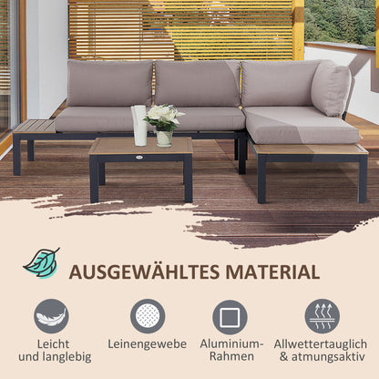 3-delige loungeset – tuinset – loungeset – balkonset – terrasset – aluminium frame – waterafstotende kussens – grijs/natuurkleur