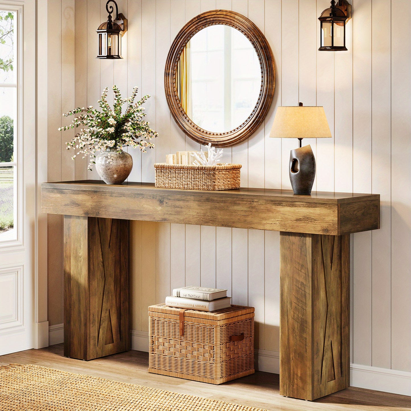 Sidetable – Consoletafel – Wandtafel – Haltafel – Sofa Tafel – Multifunctioneel – Houtfineer MDF – 160x35x85 cm – Rustieke Stijl