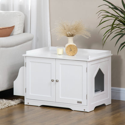 kattenbakhuis – kattenbakhuisje – kattentoilet – kattenbakmeubel – kattenbakkast – wit MDF hout – verstelbare binnenschot 86x48x52 cm