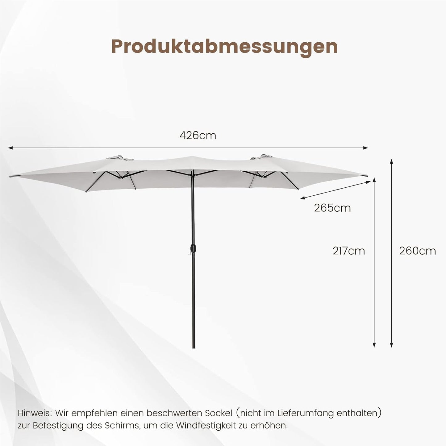 Dubbele Parasol – XXL Zonnescherm – Tuinparasol – Terrasparasol – Marktparasol – Extra Groot 426x265 cm – UV-bestendig Polyester Met Ventilatie