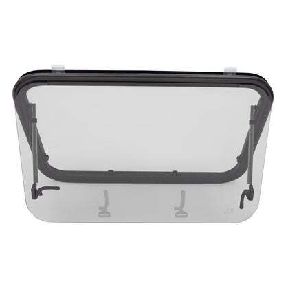 Camperraam – Camper Uitzetraam – Caravan Raam – Motorhome Raam – Uitschuifraam – Gehard Glas 4mm – Nooduitgang 65° Openend – Aluminium Frame