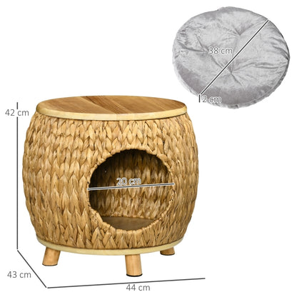 Kattenhol – Kattenhuis – Kattenmand – Kattenbed – Kattenhut – Lichtbruin – Waterhyacint Gras – Wasbaar Kussen – 44x43x42 cm