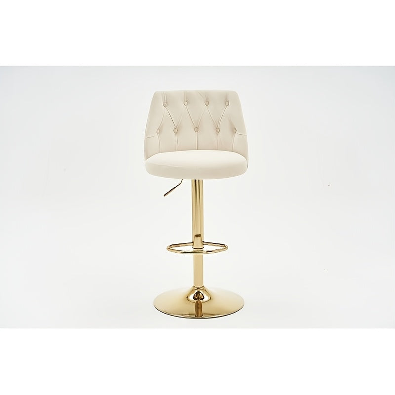Barkrukken – Barstoelen – Krukken – Barkruk Sets – Barkruk Met Rugleuning – Verstelbare Hoogte – Zachte Stoffen Bekleding – Zwart Metalen Onderstel – Set Van 2 – Beige
