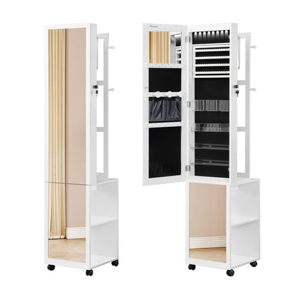 Sieradekast – Sieradekast Met Spiegel – Sieraden Organizer – Kledingkast – Jewelry Armoire – 5-in-1 Design – Verplaatsbaar Met Slot – Wit Zwart Variant