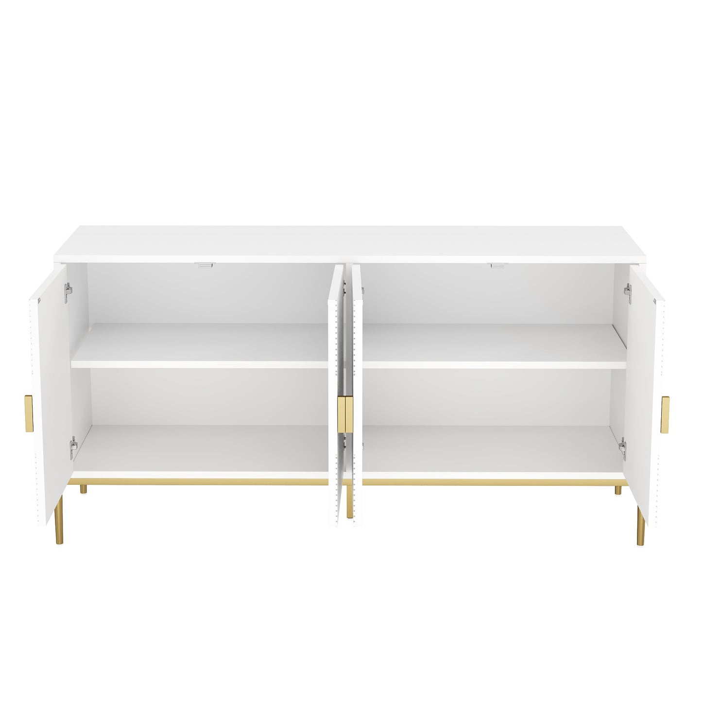Sideboard – Opbergkast – Dressoir – Buffetkast – Woonkamerkast – Wit Modern Design – 4 Deuren Met Verstelbare Legplanken – Gouden Metalen Poten – 162x40x80 cm