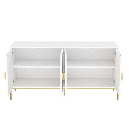 Sideboard – Opbergkast – Dressoir – Buffetkast – Woonkamerkast – Wit Modern Design – 4 Deuren Met Verstelbare Legplanken – Gouden Metalen Poten – 162x40x80 cm