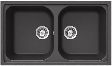 SCHOCK | Keukenspoelbak Lithos N200 2 wastafels, materiaal Cristalite®, zwart, 860 x 500 mm