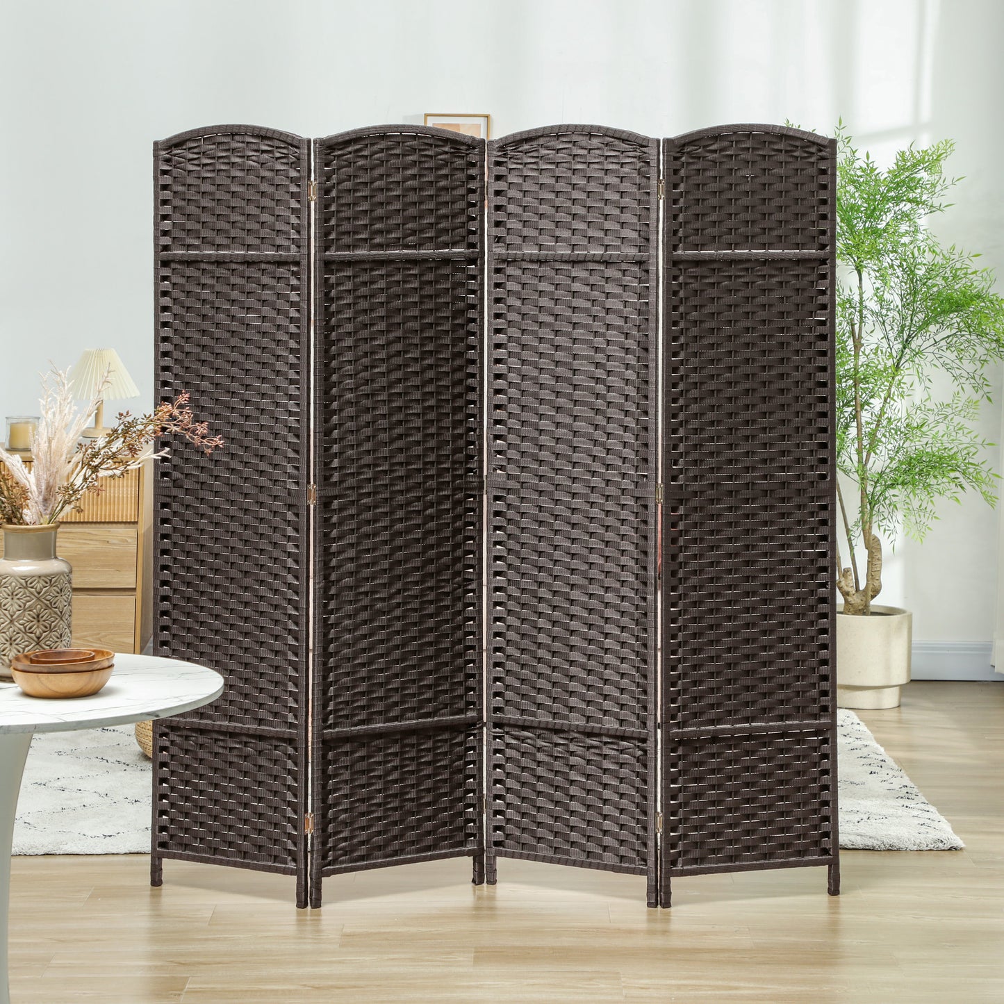 Kamerscherm – Room Divider – Scheidingswand – Privacy Scherm – Ruimteverdelers – Bruin – Vierdelig – Opvouwbaar – Lichtgewicht – Hoogte 150 cm