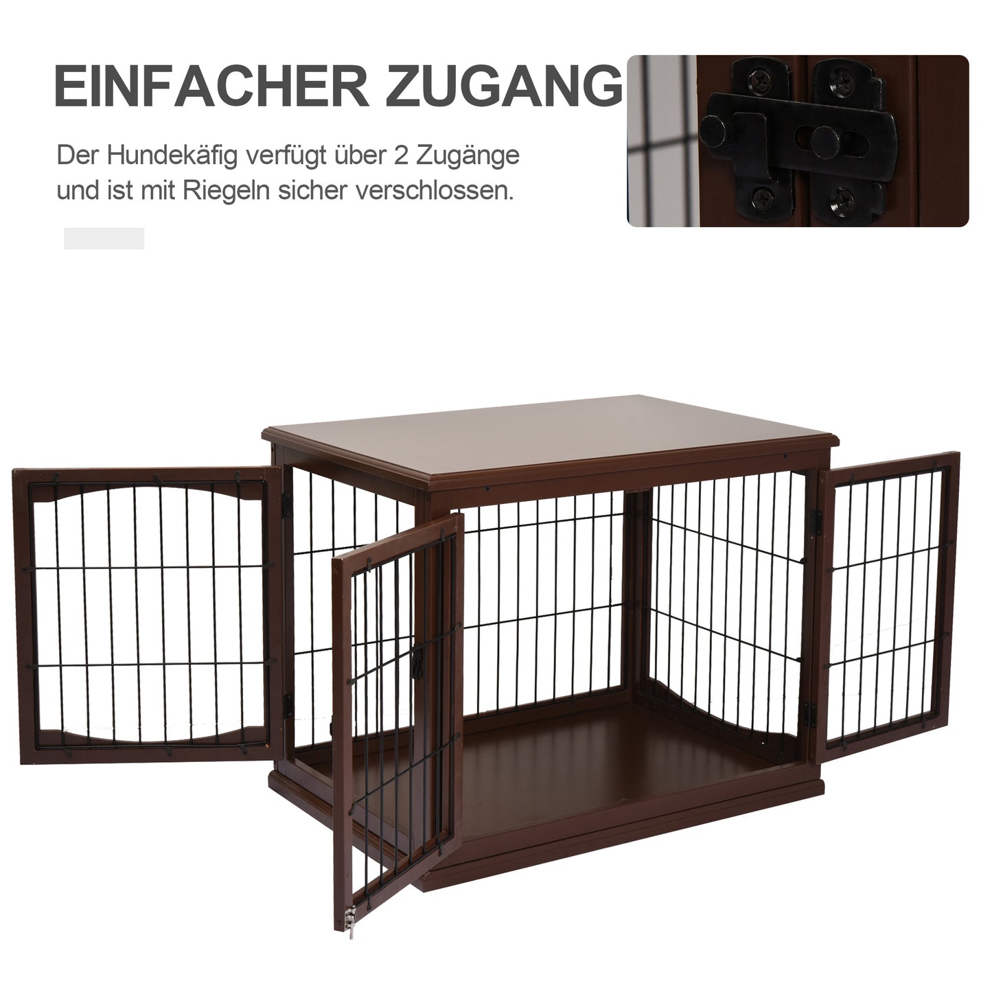 Hondenbench – Hondenkooi – Hondenhok – Hondenmand – Hondenverblijf – Dubbele Deuren – Duurzaam MDF Met Metaal – Bruin – 58,5x81x66 cm