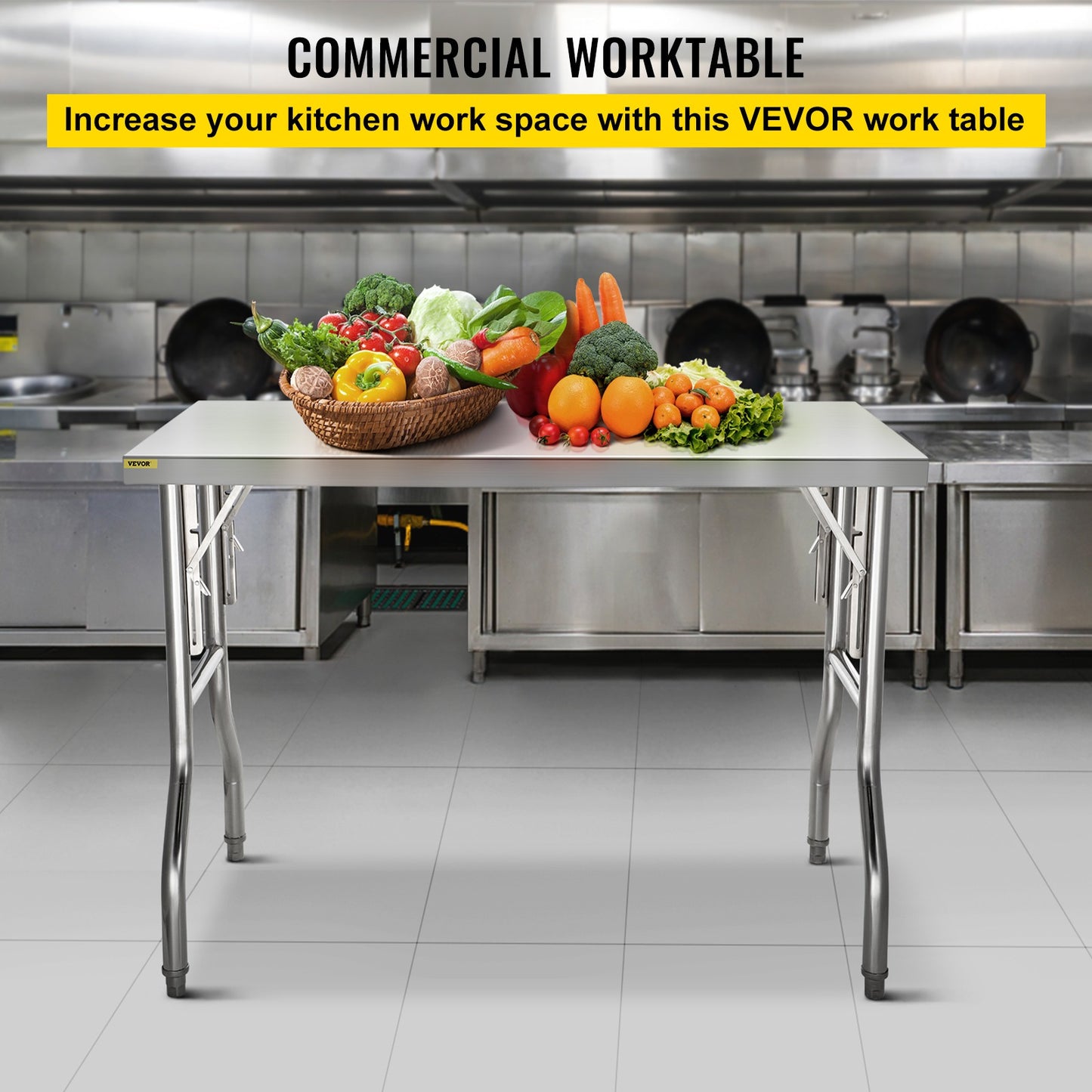 Werktafel – RVS Werkbank – RVS Tafel – Keukentafel – Werkbank Inklapbaar – Roestvrij Staal 201 – 122x61 cm – Draagvermogen 100 kg