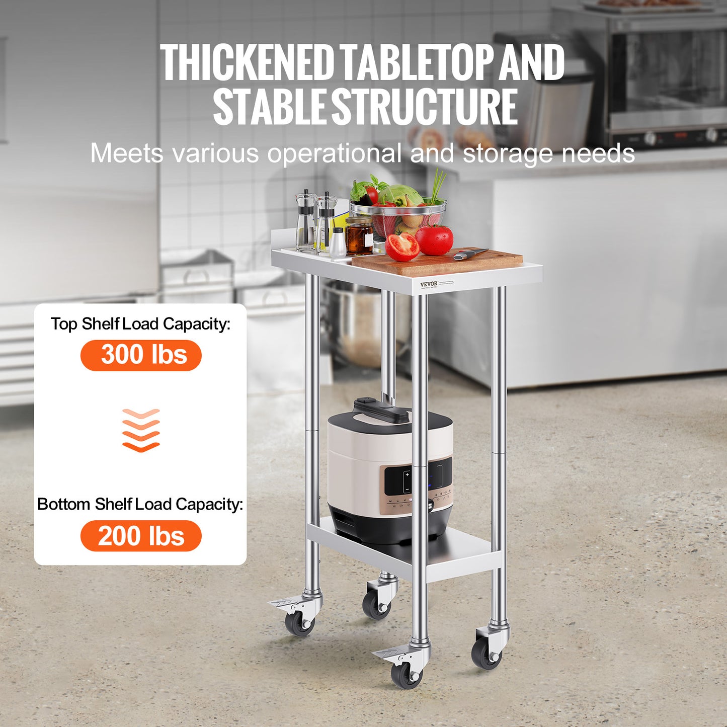 Roestvrijstalen Werktafel – Werkbank – Keukentafel – Prep Tafel – RVS Werkblad – 24"x15" – Verstelbare Legplanken – Wieltjes Met Rem