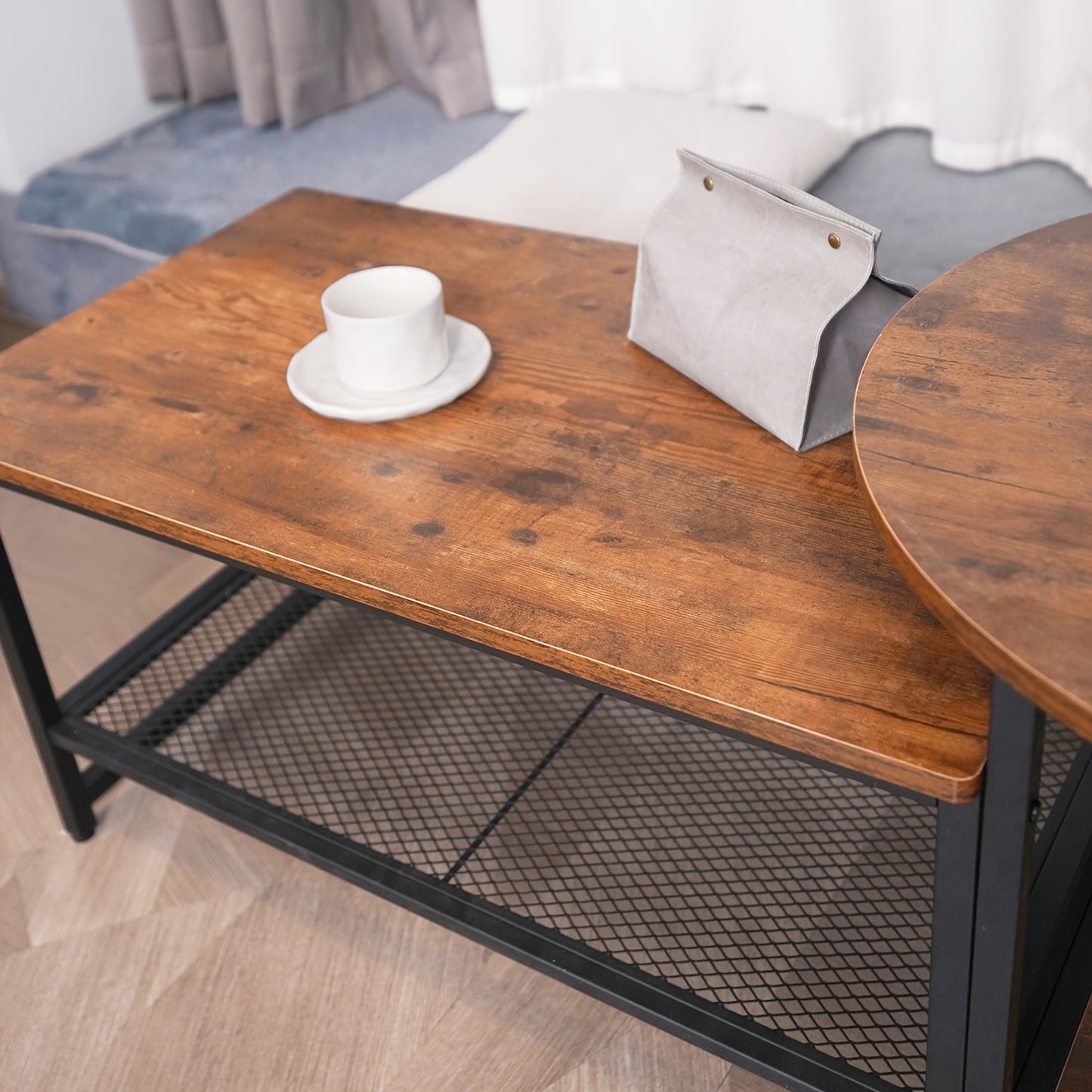 Salontafel – Koffietafel – Theetafel – Woonkamertafel – Bijzettafel – 2-in-1 Afneembaar – Robuust Hout Met Zwart Metalen Frame