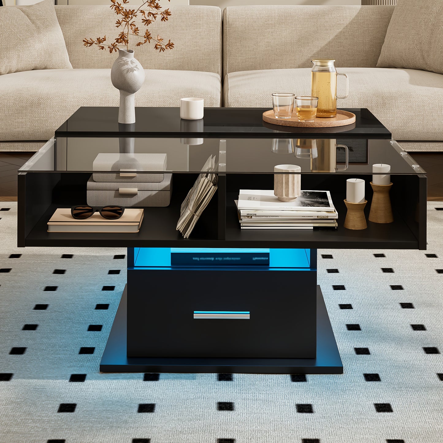 Salontafel verstelbaar – Koffietafel – Woonkamertafel – Bijzettafel – Tafeltje – Met verstelbare hoogte – Stevige metalen constructie – Opbergruimte onder blad