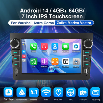 Android 14 Autoradio – Auto Stereo – Multimedia Speler – Navigatie Systeem – Touchscreen Radio – 7 Inch IPS Scherm – 4GB RAM + 64GB Opslag – Bluetooth Android Auto CarPlay