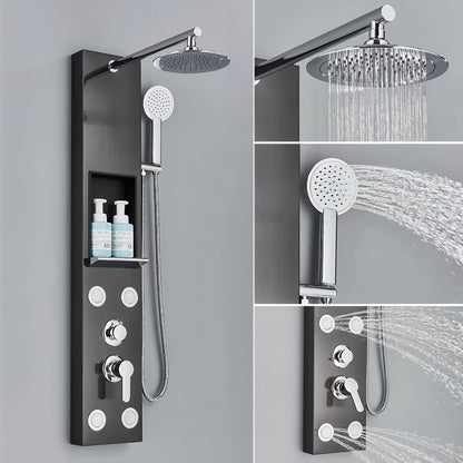Douchesysteem – Doucheset – Douchepaneel – Douchekolom – Regendouche – RVS Mat Zwart – 20 cm Regendouche – 4 Bodyjets Met Handdouche 3-standen