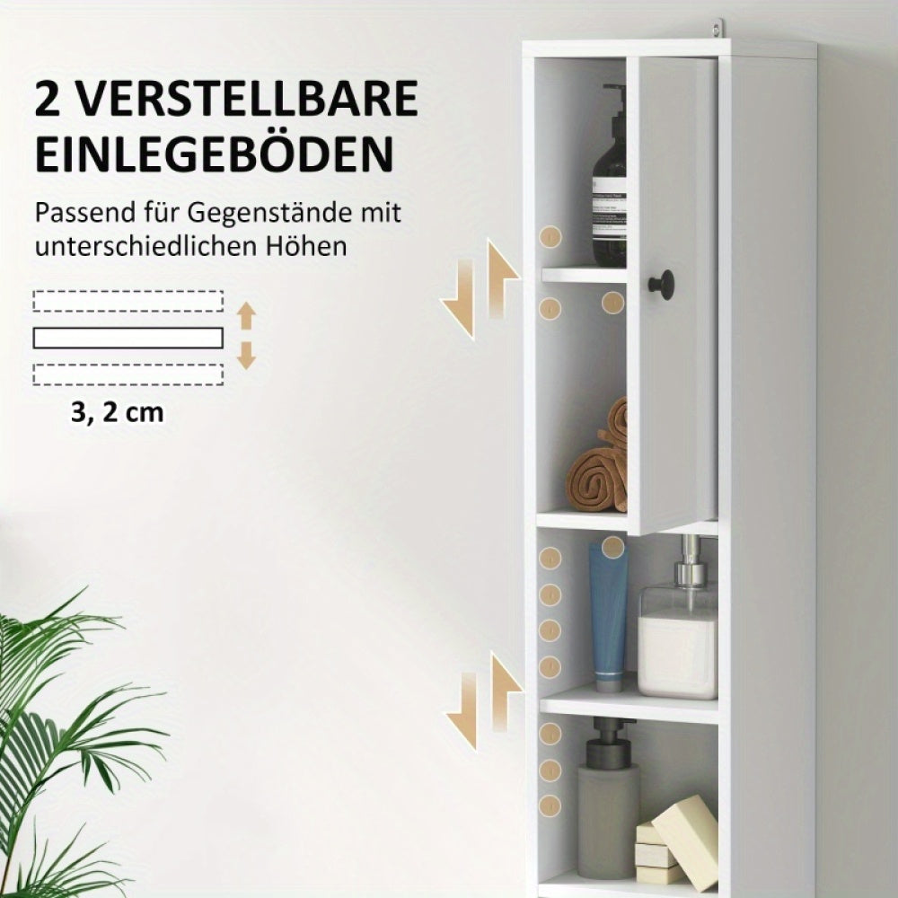 Badkamerkast – Opbergkast – Kolomkast – Smalle Kast – Wastafelonderkast – Ruimtebesparend – Vochtbestendig Zonder Hout – Verstelbare Planken – Moderne Witte Kast 20x20x178 cm