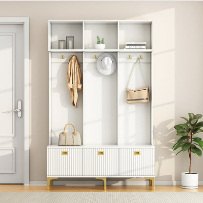Halmeubel – Kapstok – Schoenenrek – Zitbank – Entreekast – Wit met Gouden Haken – Ruimtebesparend Ontwerp – Duurzaam Kunststof