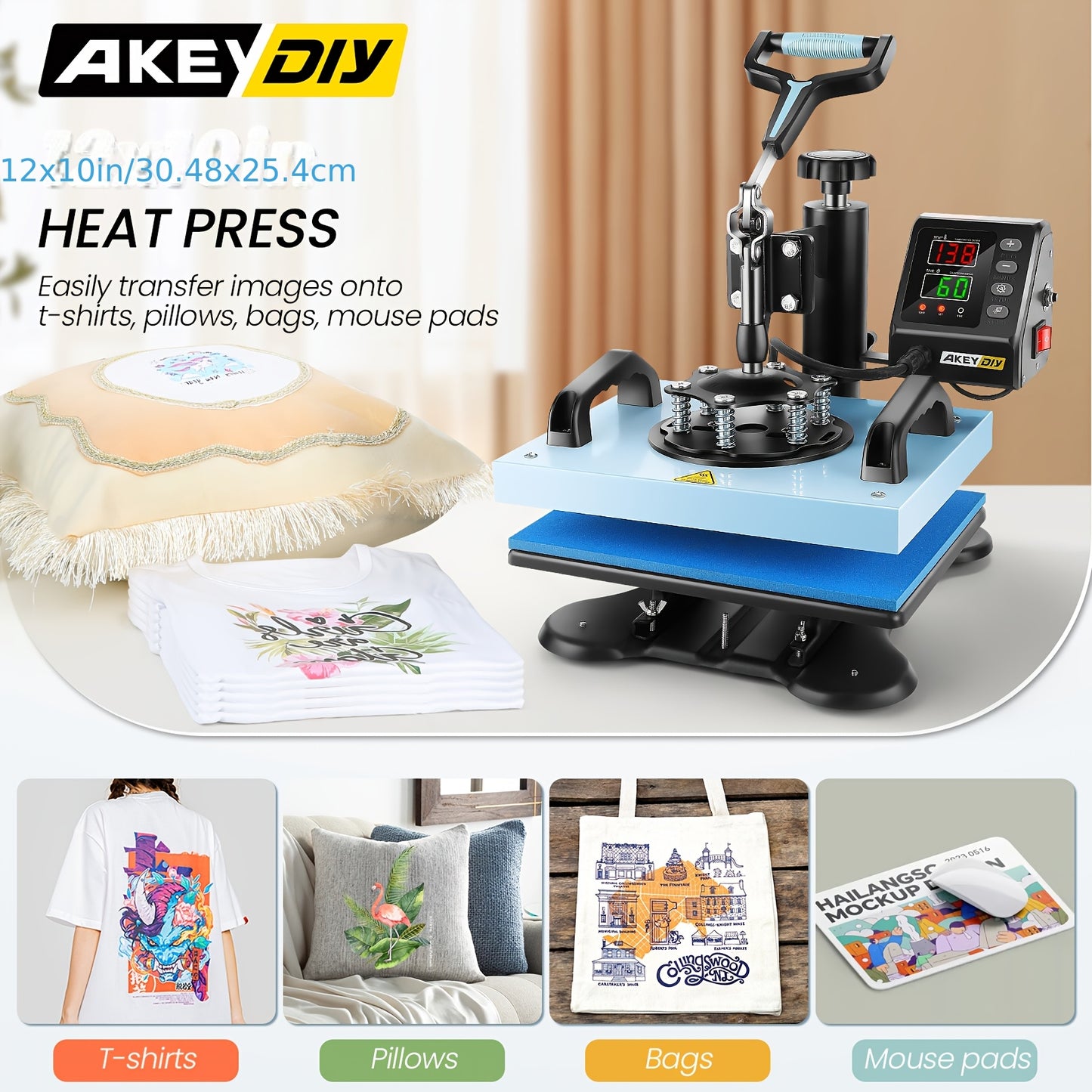 Transferpers – Hittepers – Heat Press Machine – Warmtepers – Drukpers – 12x10 Inch – Aluminium Legering – Digitale Temperatuurregeling