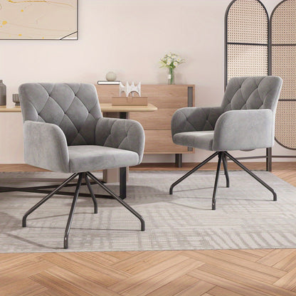 Eetkamerstoel – Stoel – Kuipstoel – Lounge Stoel – Armstoel – Velvet Bekleding – Ergonomische Rugsteun – Metalen Frame – Lichtgrijs – Set Van 2