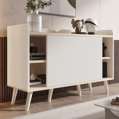 Modern Metal Sideboard Cabinet - Beige/White Storage Organizer with 3 Drawers, Minimalist Living Room & Bedroom Furniture, No Assembly Required, Easy-Clean Surface - Model L117.5cm, Slim Storage Cabinet, Spacesaving Furniture