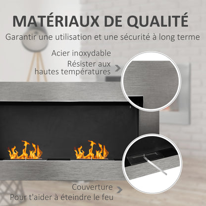 Wandhaard Bio-ethanol – Inbouw Haard – Elektrische Open Haard – Sfeerverwarming – Design Haard – Roestvrij Staal – 110 x 54 cm – 3 Uur Brandduur