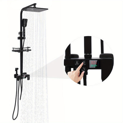 Regendouche – Douche Set – Doucheset – Douchesysteem – Handdouche – Mat Zwart – Roestvrij Staal – Verstelbare Hoogte – Ingebouwde Opbergrek
