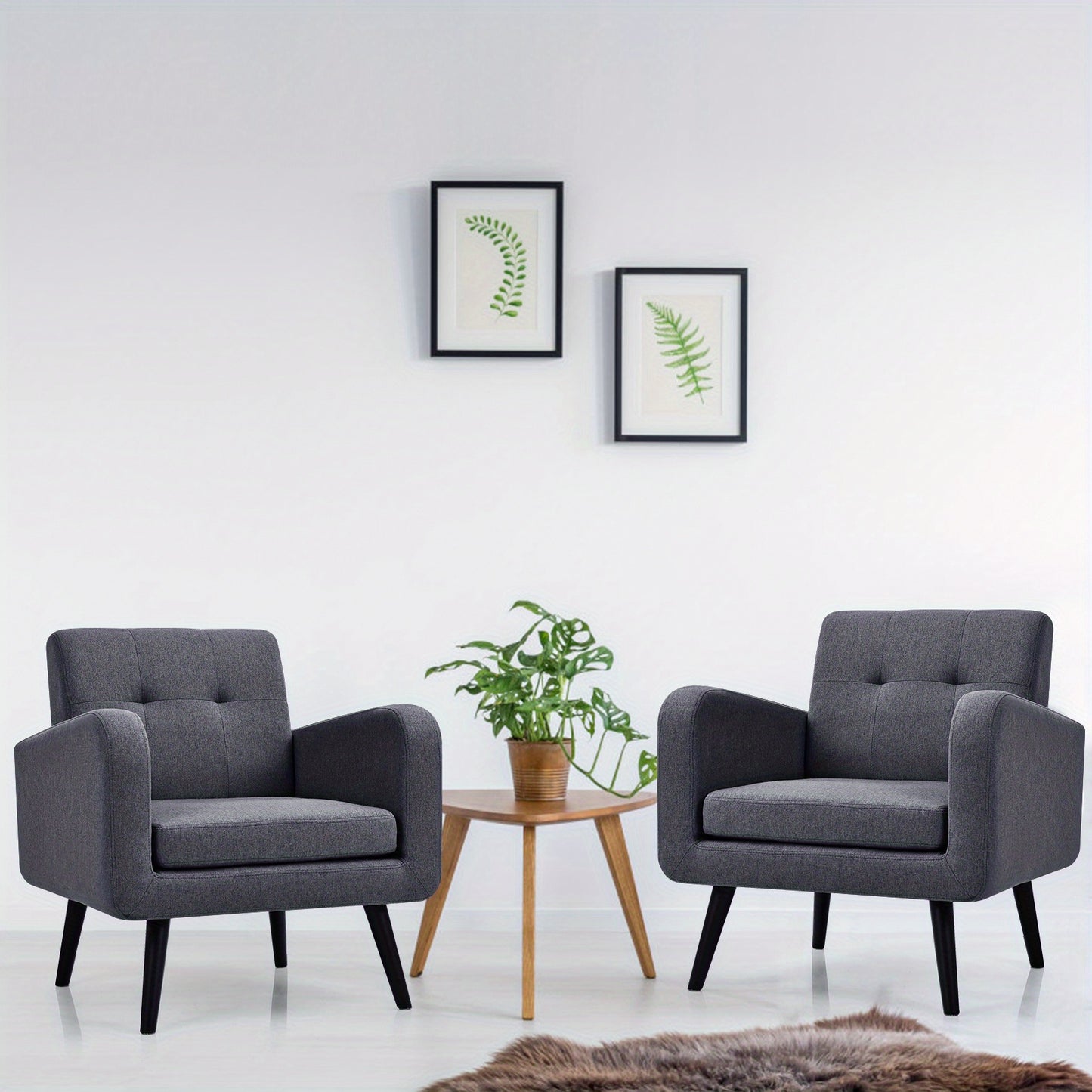 Fauteuil – Oorfauteuil – Leunstoel – Leesstoel – Woonkamerstoel – Grijze Linnen Bekleding – Stevig Rubberhouten Onderstel – Comfortabel Elastisch Schuim