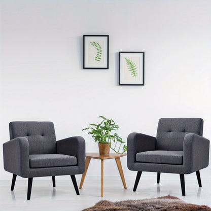 Fauteuil – Oorfauteuil – Leunstoel – Leesstoel – Woonkamerstoel – Grijze Linnen Bekleding – Stevig Rubberhouten Onderstel – Comfortabel Elastisch Schuim