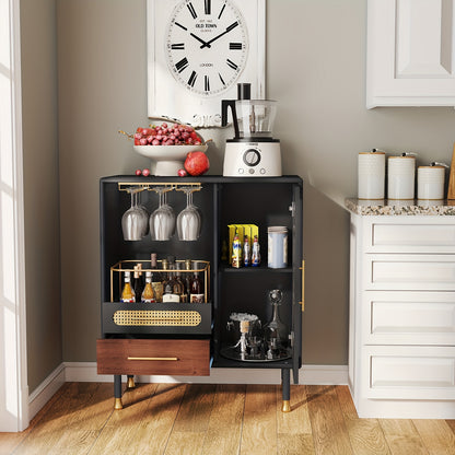 Wijnkastje – Wijnrek – Wijnmeubel – Glazenhouder – Opbergkast – Zwart – Compact Ontwerp – Hoogwaardig Hout - QUORE