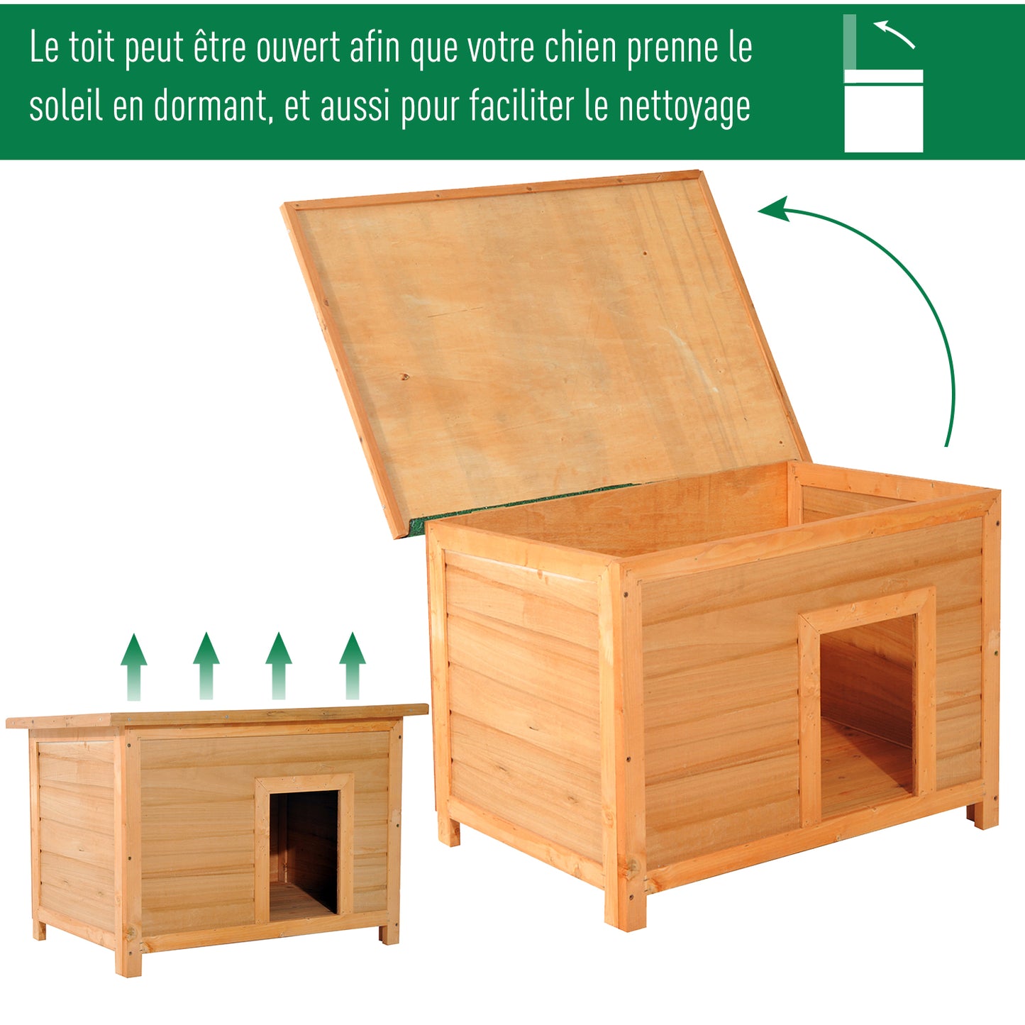 Hondenhok – Hondenhuis – Kennel – Hondenbench – Dierenhok – Houten Met Opening Dak – Weerbestendig Bitumendak – 85x58x58 cm – Grenenhout Pre-Oiled