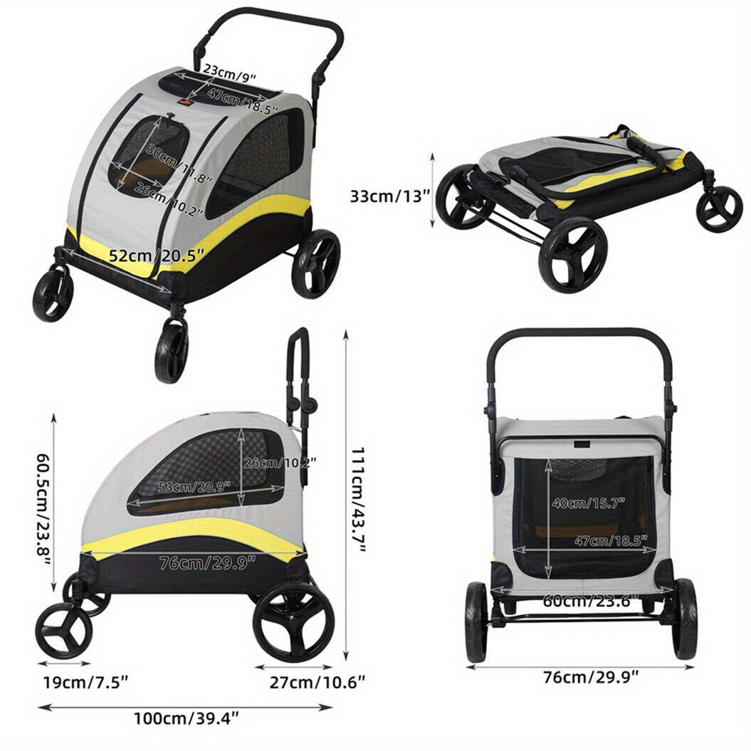 Hondenbuggy – Dierenwagen – Huisdierwagen – Poussette – Wandelwagen – Compact Model 111x100x76 cm – Vier Wielen Met Remmen – Vouwbaar En Sterk Frame