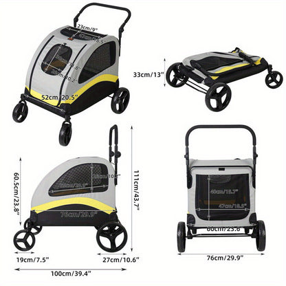 Hondenbuggy – Dierenwagen – Huisdierwagen – Poussette – Wandelwagen – Compact Model 111x100x76 cm – Vier Wielen Met Remmen – Vouwbaar En Sterk Frame