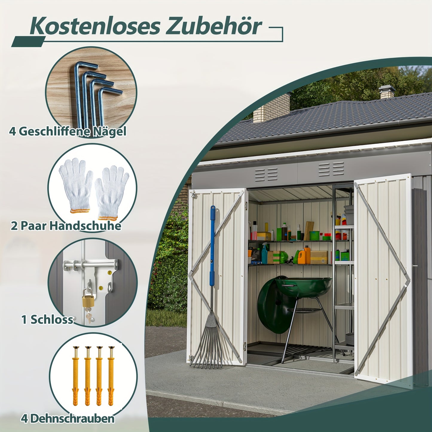 Metalen Tuinschuur – Tuinberging – Tuinhuisje – Opslagschuur – Fietsenberging – Gegalvaniseerd Staal – Ventilatie En Sluitbaar Deursysteem – 244x122 cm Grijs