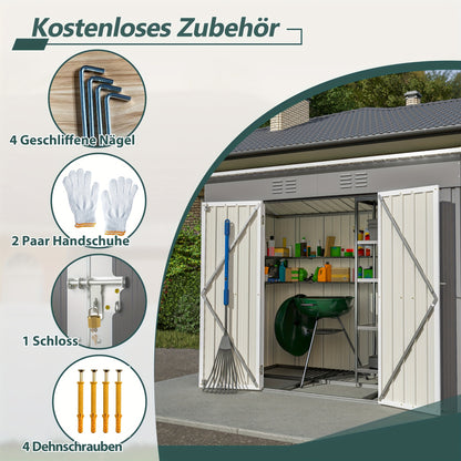 Metalen Tuinschuur – Tuinberging – Tuinhuisje – Opslagschuur – Fietsenberging – Gegalvaniseerd Staal – Ventilatie En Sluitbaar Deursysteem – 244x122 cm Grijs