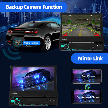 Multimedia Autoradio – Car Stereo – GPS Navigatie – Android Speler – 1 DIN Radio – 7 Inch Uitklapbaar IPS Touchscreen – Android 14 – Wireless CarPlay & Android Auto