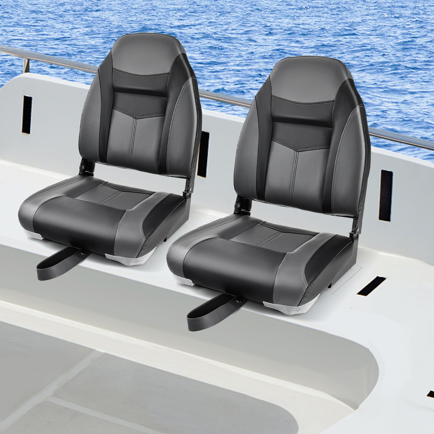 Heavy-Duty Bootstoel – Bootzitje – Vissersstoel – Marine Zitbank – Bootkussen – Ergonomische Vouwstoel met Verstelbare Rugleuning – Waterbestendig Marinepolyethyleen Zwart