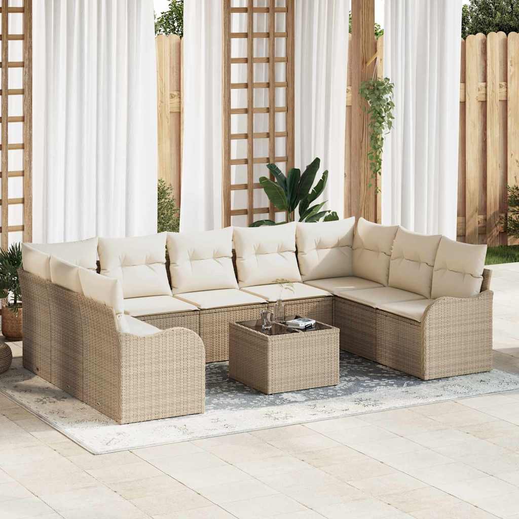 Loungeset Tuin – Tuinmeubelset – Buitenbank – Modulaire Loungeset – Tuinbank Beige Crèmewit – Handgeweven Rattan – Verstelbare Poten