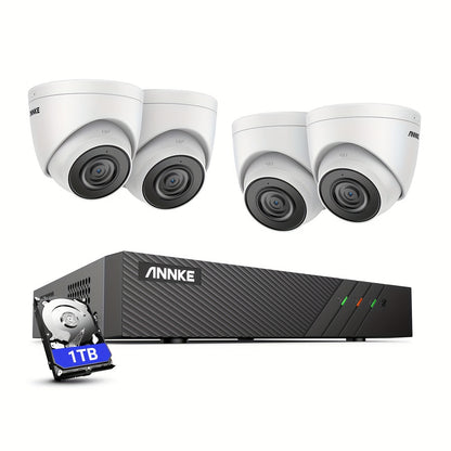 Beveiligingssysteem – IP-camera Set – Surveillance Camera’s – Bewakingscamera’s – CCTV Camera Kit – 4x 5MP IP-camera’s + 8-kanaals NVR – Slimme Mens- en Voertuigdetectie – EXIR 2.0 Nachtzicht