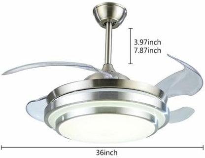 36 Inch 220V Ceiling Fan, Dimmable, Modern Smart Ceiling Light with LED Lights and Remote Control, Adjustable Wind Strength, Fan Lamp for Bedroom and Living Room, Silver - QUORE