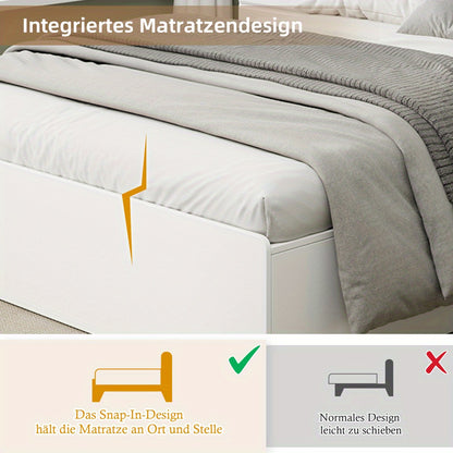 Opbergbed – Tweepersoonsbed – Bed met Opbergruimte – Massief Houten Bed – Functioneel Bed – Wit Design – 140x200 cm – Ruime Lade Onder Bed