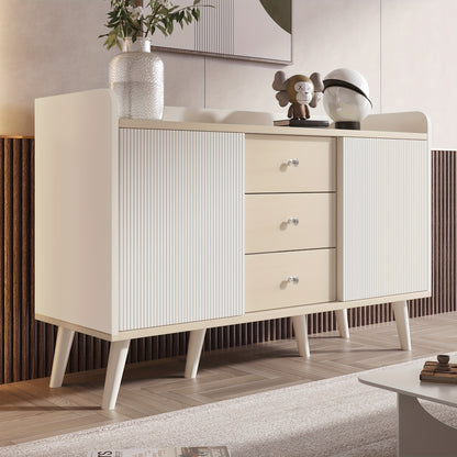 Modern Metal Sideboard Cabinet - Beige/White Storage Organizer with 3 Drawers, Minimalist Living Room & Bedroom Furniture, No Assembly Required, Easy-Clean Surface - Model L117.5cm, Slim Storage Cabinet, Spacesaving Furniture