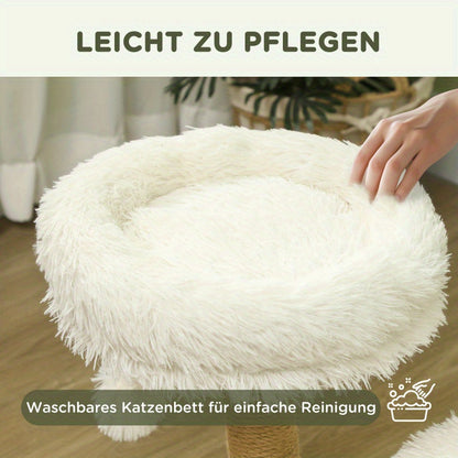Krabpaal – Kattenboom – Krabmeubel – Kattenhuis – Kattentoren – Multifunctioneel – Berkenhout – 61,5 cm Hoog – Inclusief Pluche Mandje